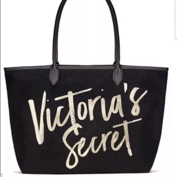 Victoria's Secret Handbags - Victoria’s Secret Metallic Gold Letter Black Tote